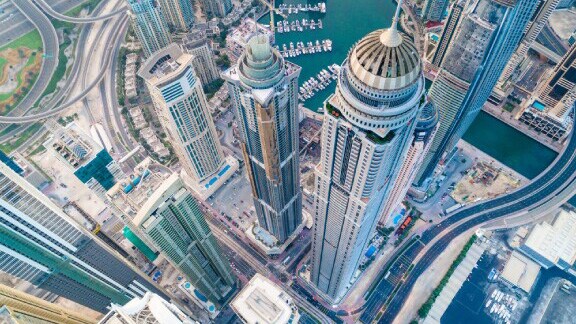 Aerial view of urban skyline