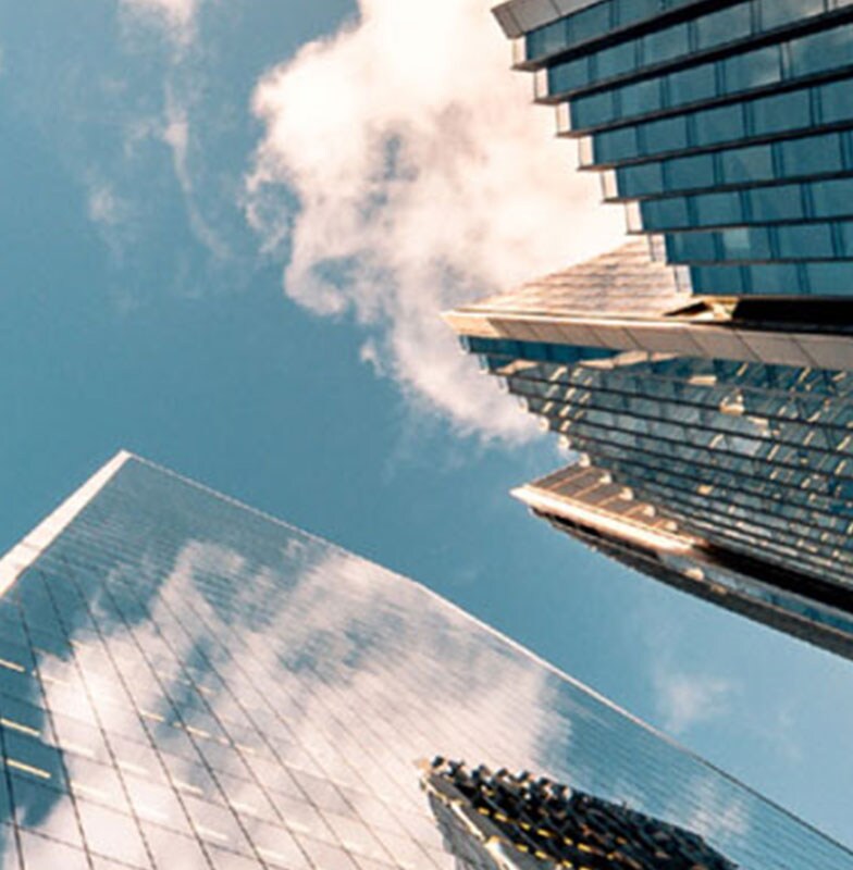 skyscrapers against the blue sky