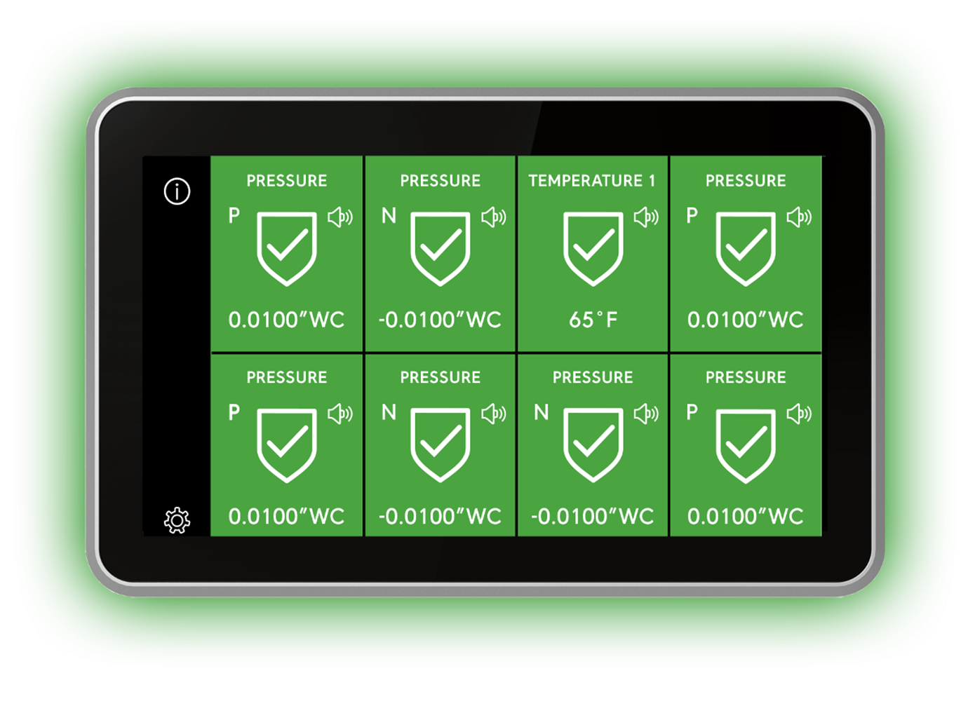 A CMS 2000 monitor displaying a set of features with green icons
