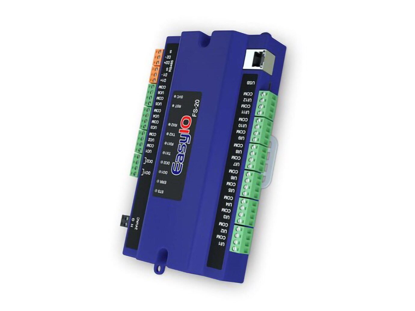 An Industrial electronic module, labeled EasyIO with multiple pin connectors