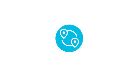 Icon of two location pins with curved lines joining them