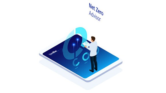 Vector image depicting Net Zero advisorplus solution provided by Enterprise Manager