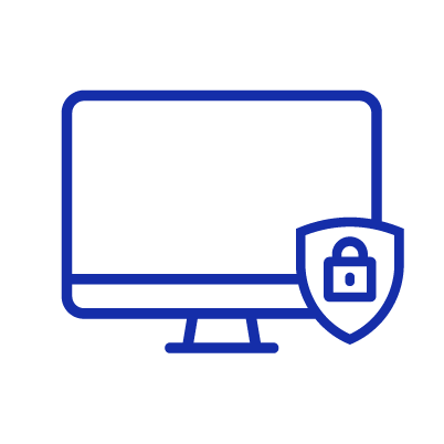 An icon of desktop monitor with encryption symbol