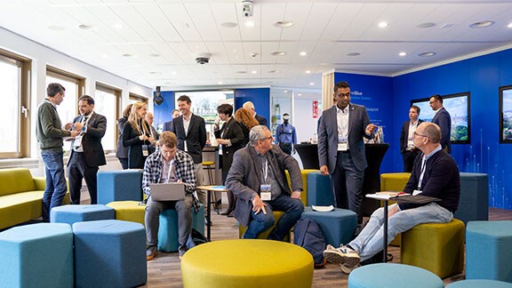 People gathered in a meeting in an office