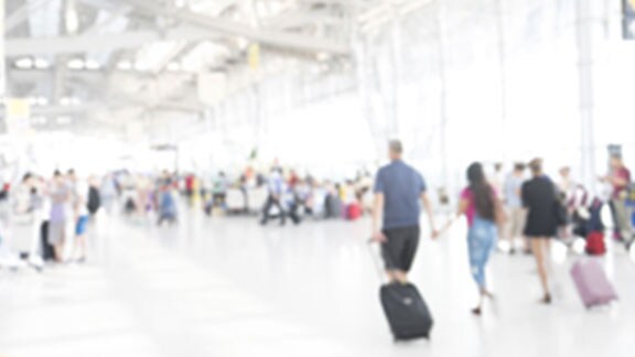 crowded lobby airport terminal